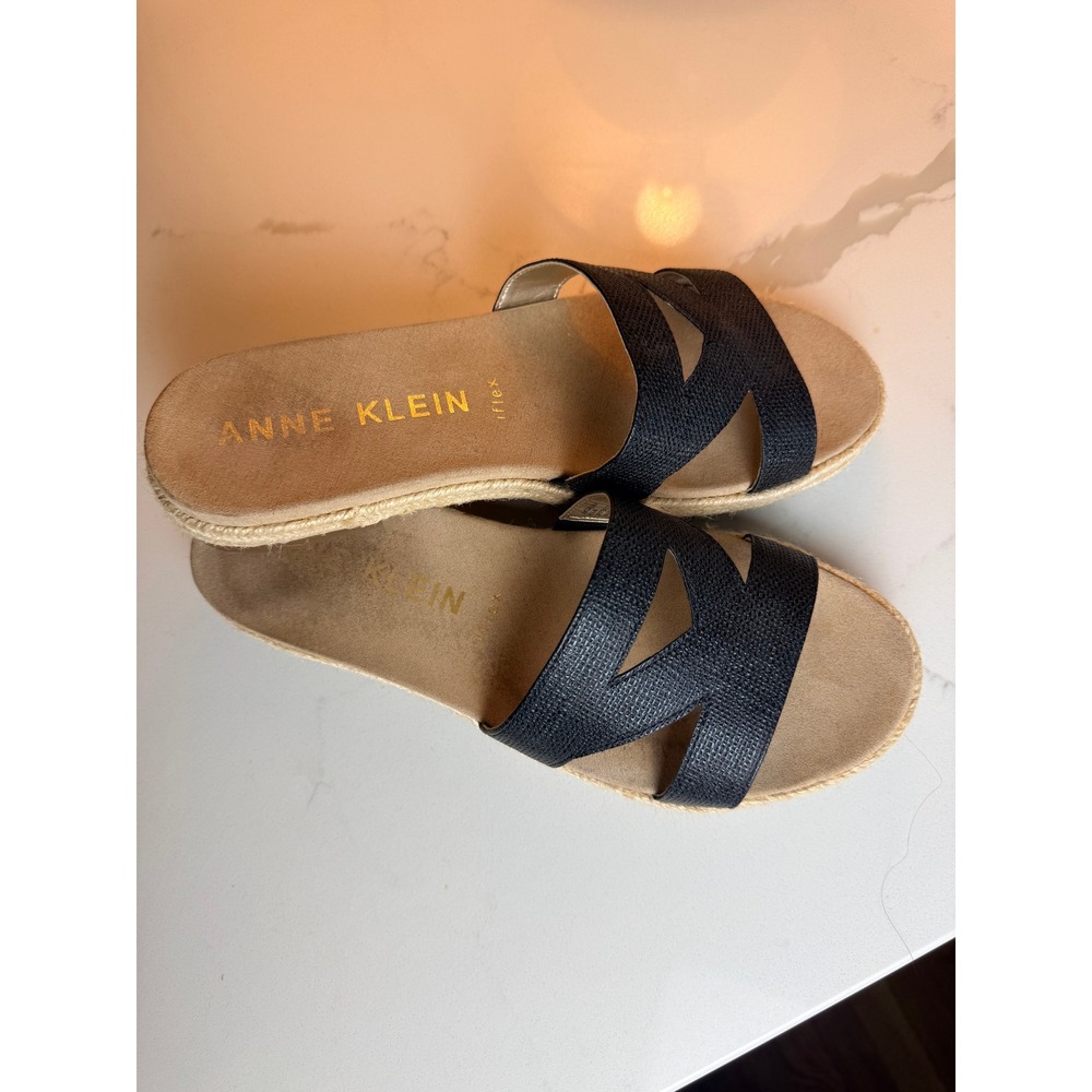 Anne Klein iFlex Espadrille Slide Sandals Women 8.5 Woven Flat Summer Shoes